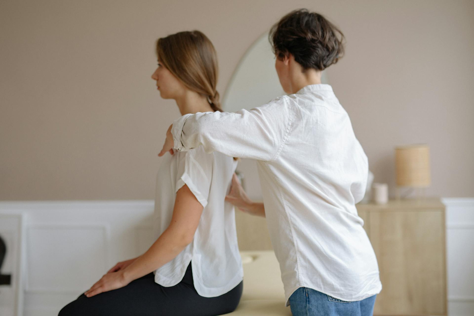 Therapist treating rib and chest wall area for musculoskeletal chest pain