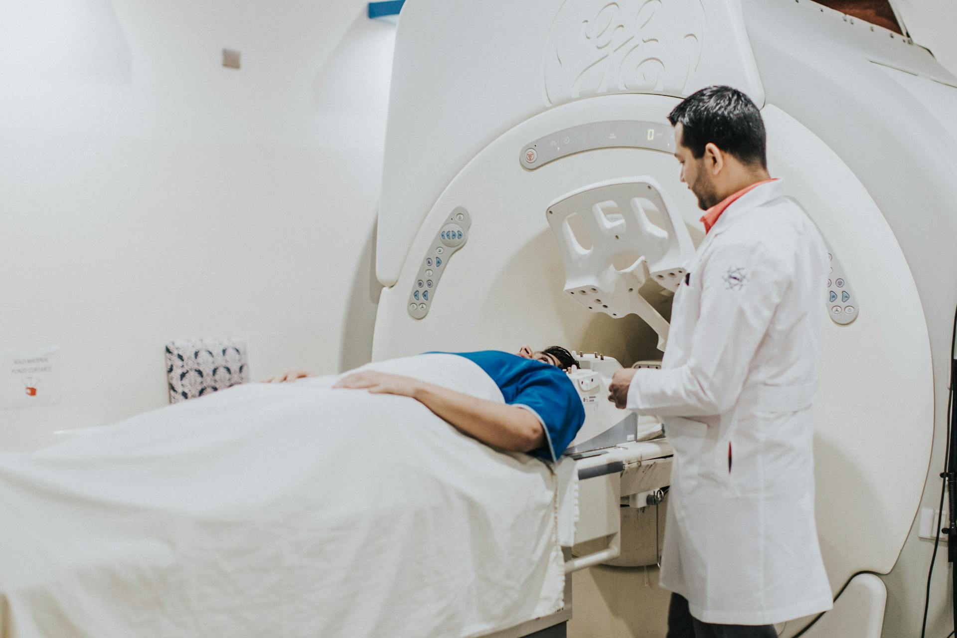 Patient undergoing MRI scan for suspected disc bulge