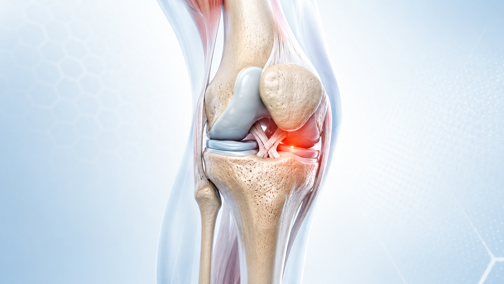 Illustration of knee anatomy and possible sources of pain