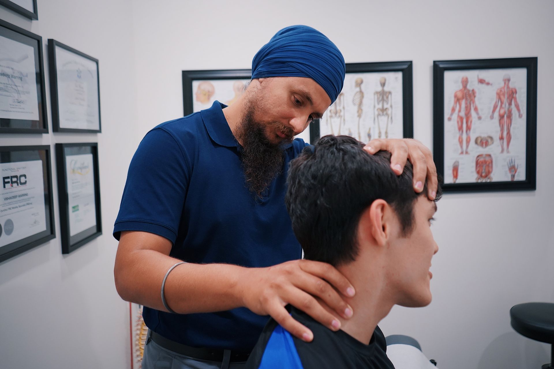 Doctor evaluating pain source before diagnostic nerve block