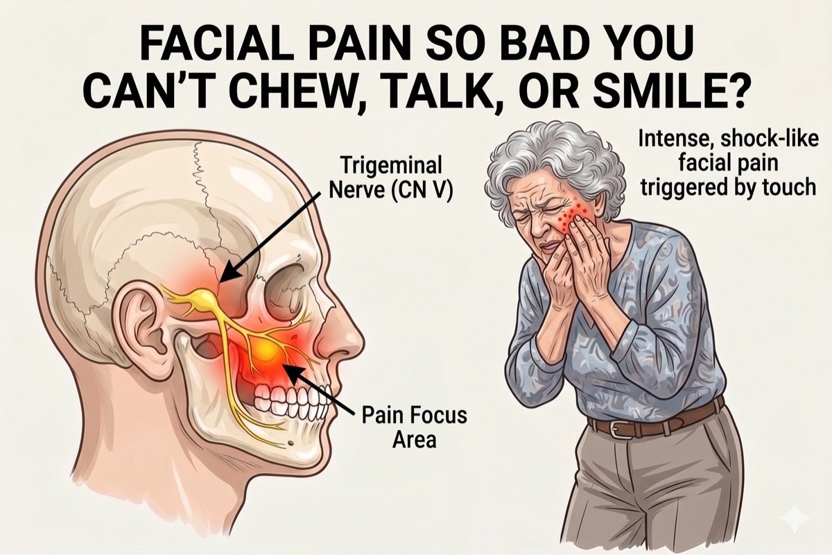 Illustration showing vascular compression of the trigeminal nerve root